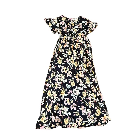 Maternity Dress Floral Maxi Dress with Ruffle Sleeves Medium - Picture 2 of 3